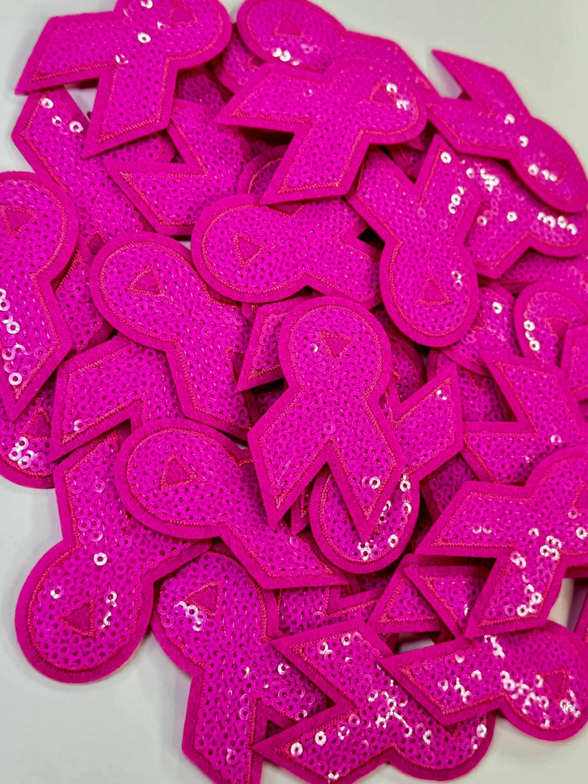 Pink Sequins Awareness Ribbon Patch