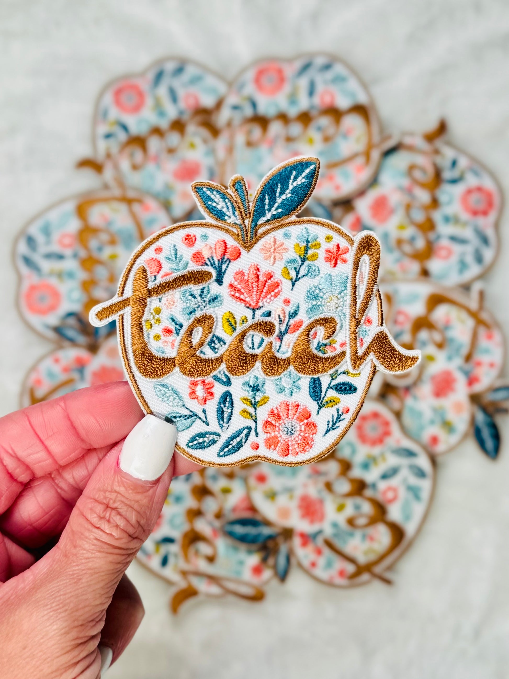 Boho Fall Teach Apple Embroidered Patch