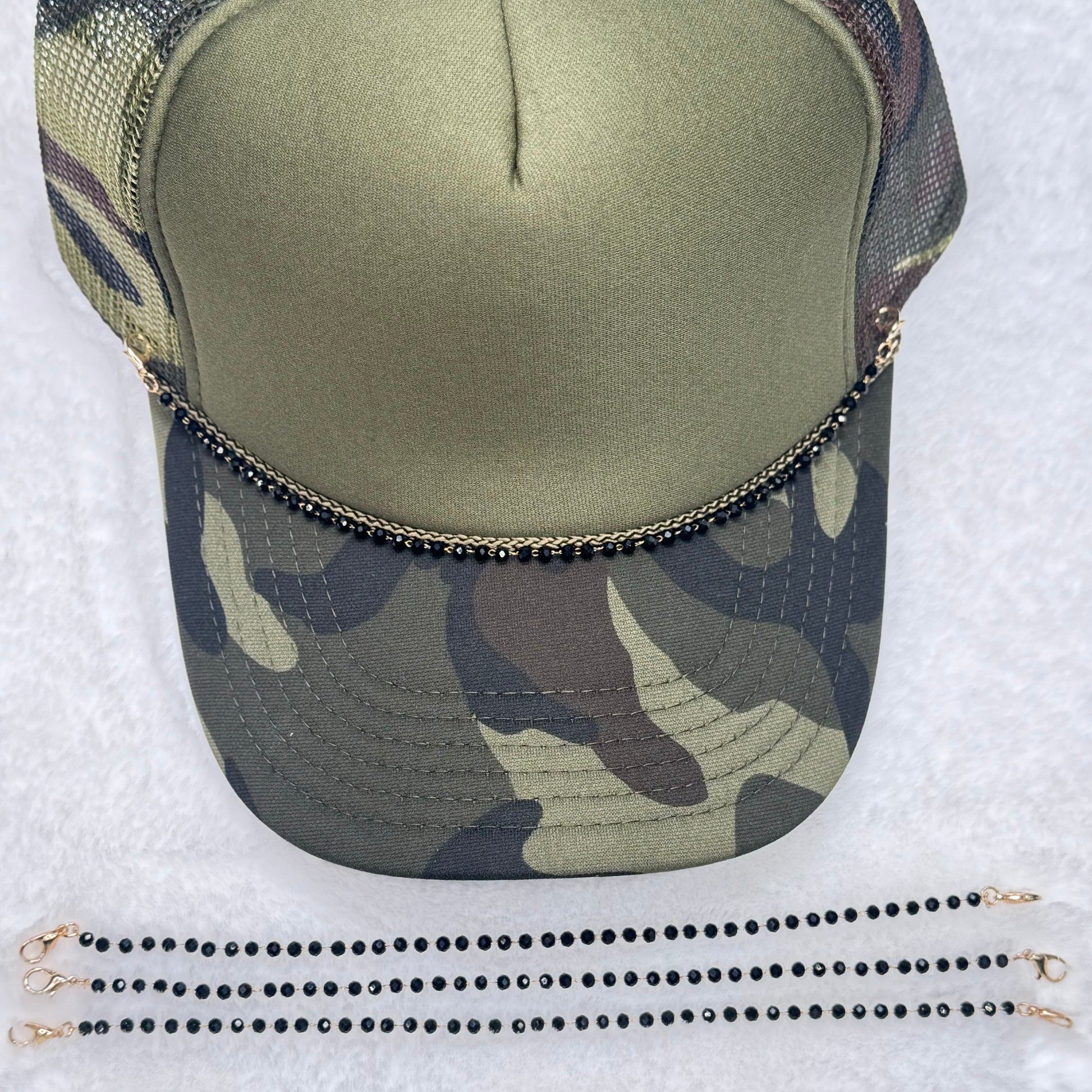 Dainty Black Beaded Trucker Hat Chain