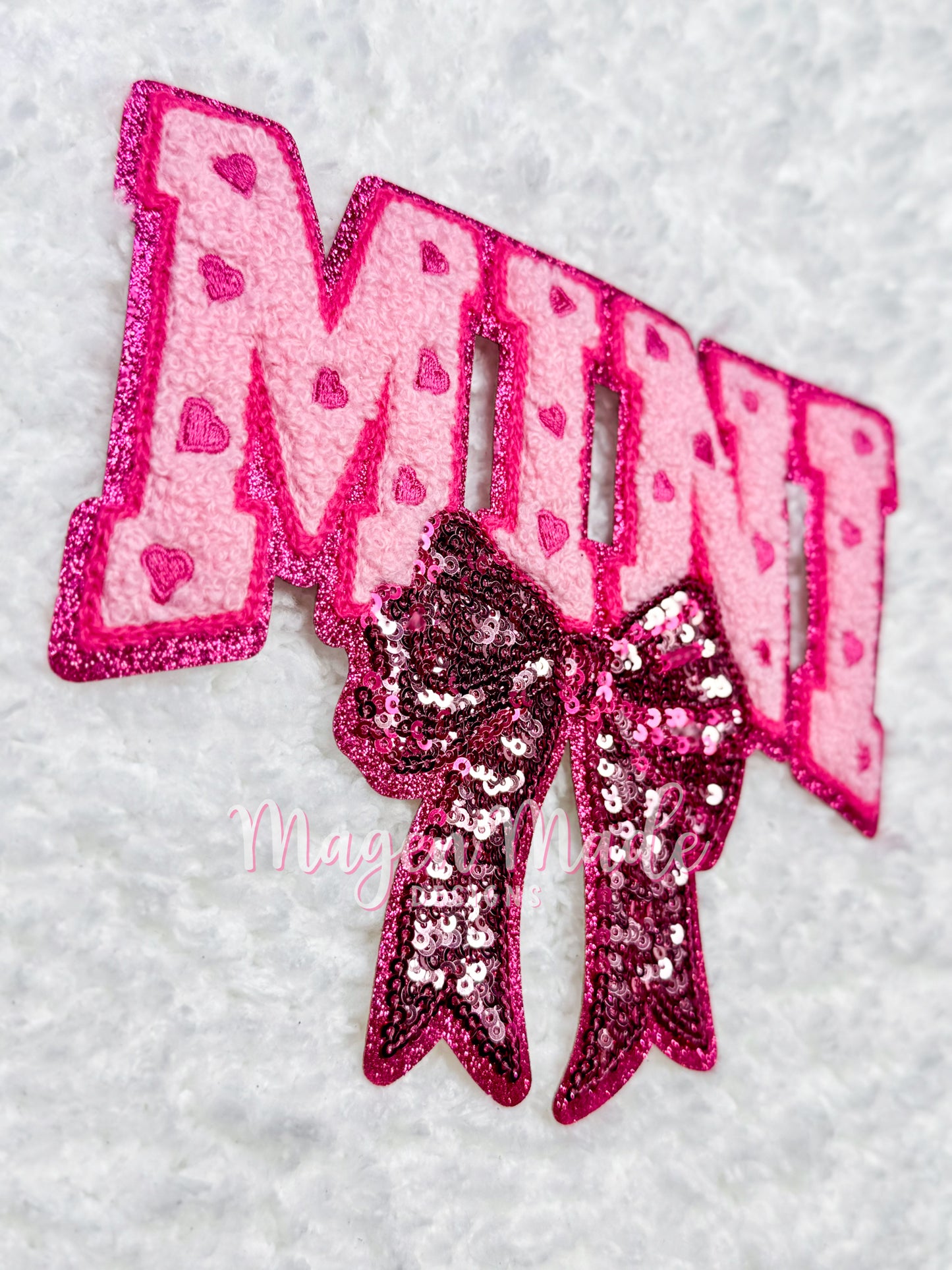 Pink Mini With Bow Chenille & Sequins Patch