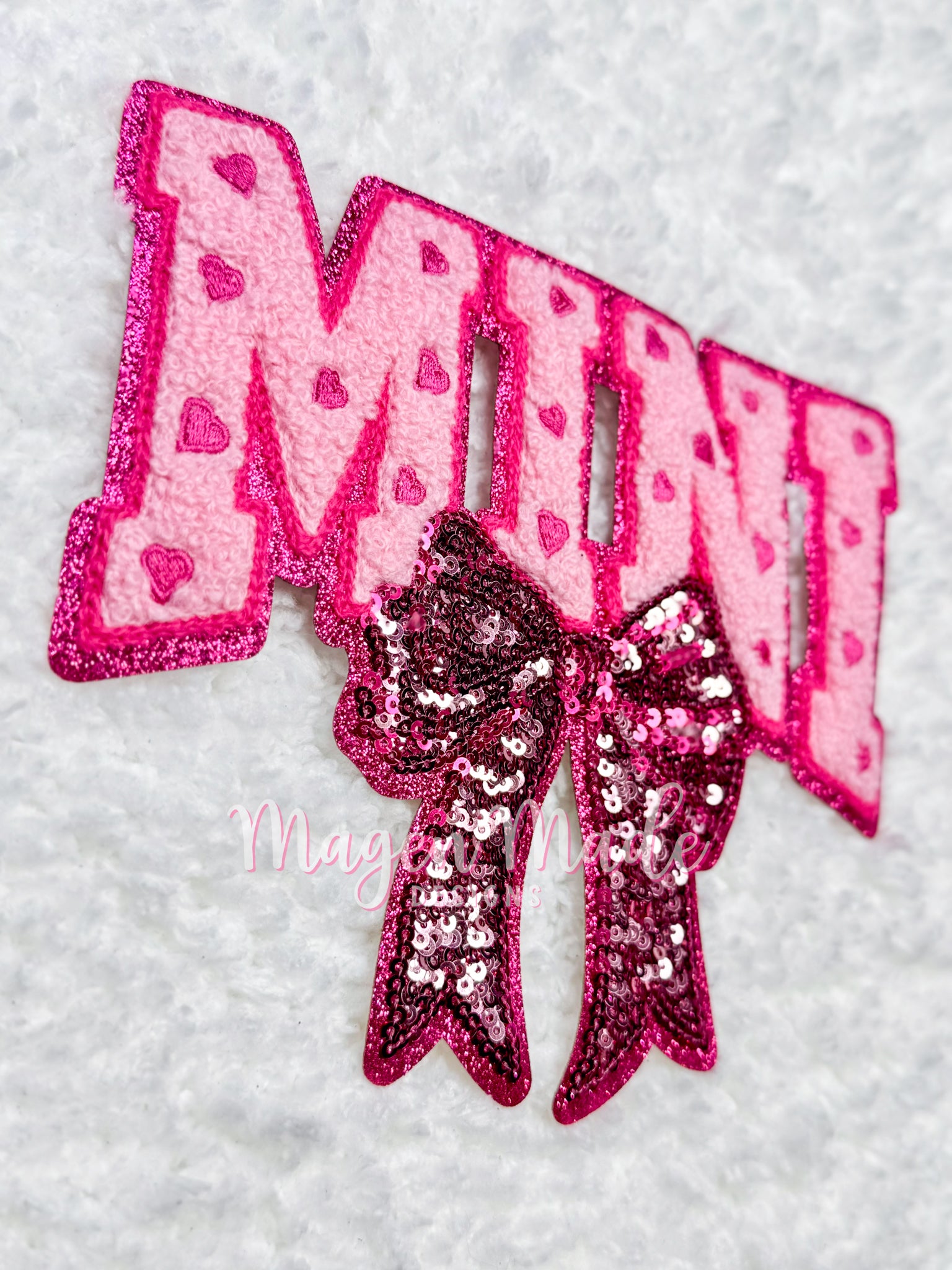 Pink Mini With Bow Chenille & Sequins Patch
