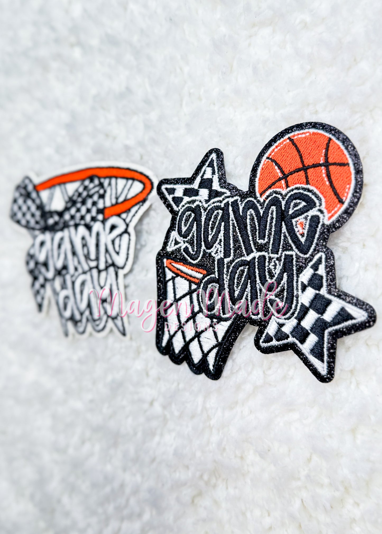 Game Day Basketball With Stars Glitter & Iron On Embroidered Patch