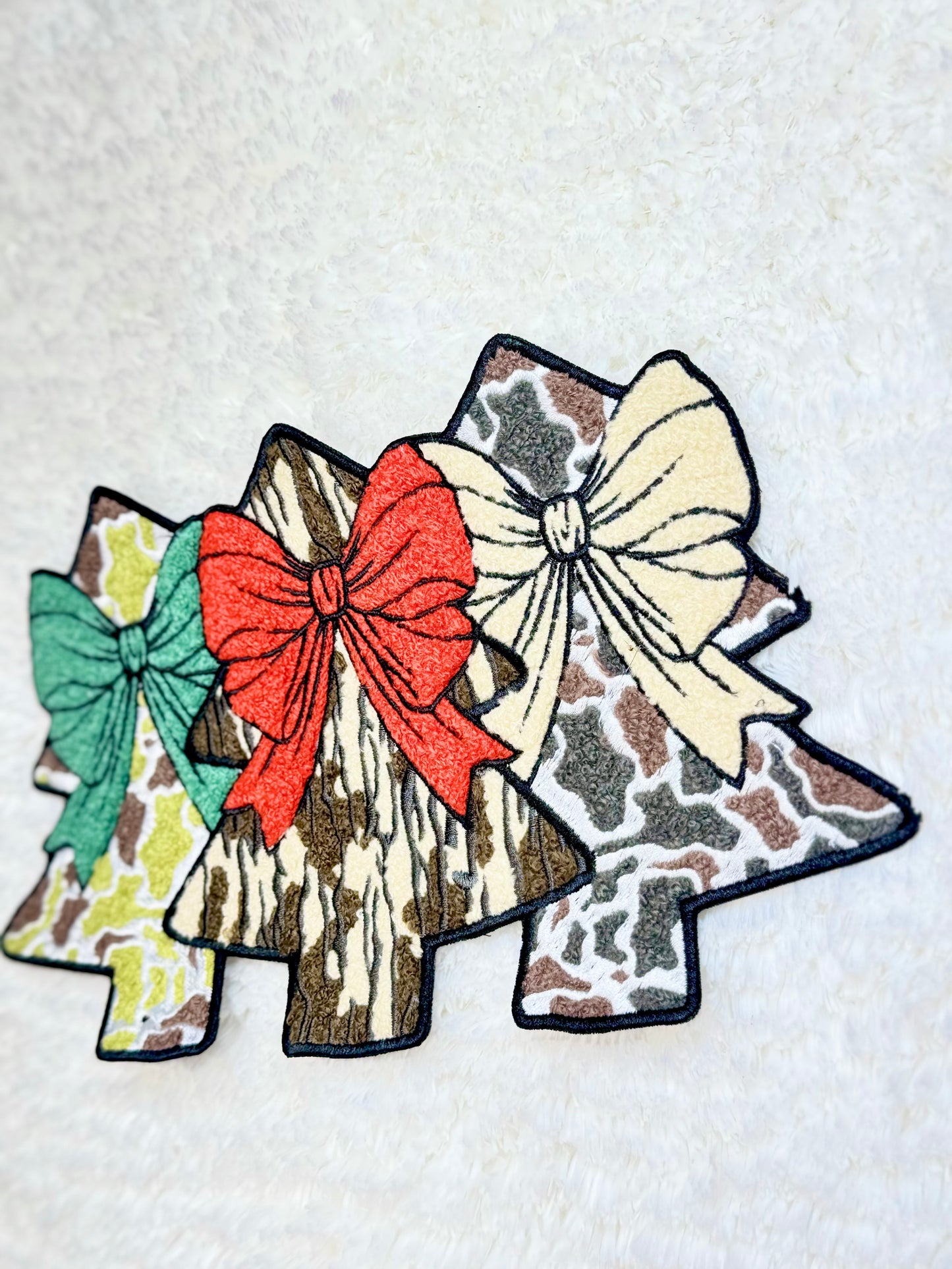 Camo Coquette Christmas Tree Trio Chenille Patch