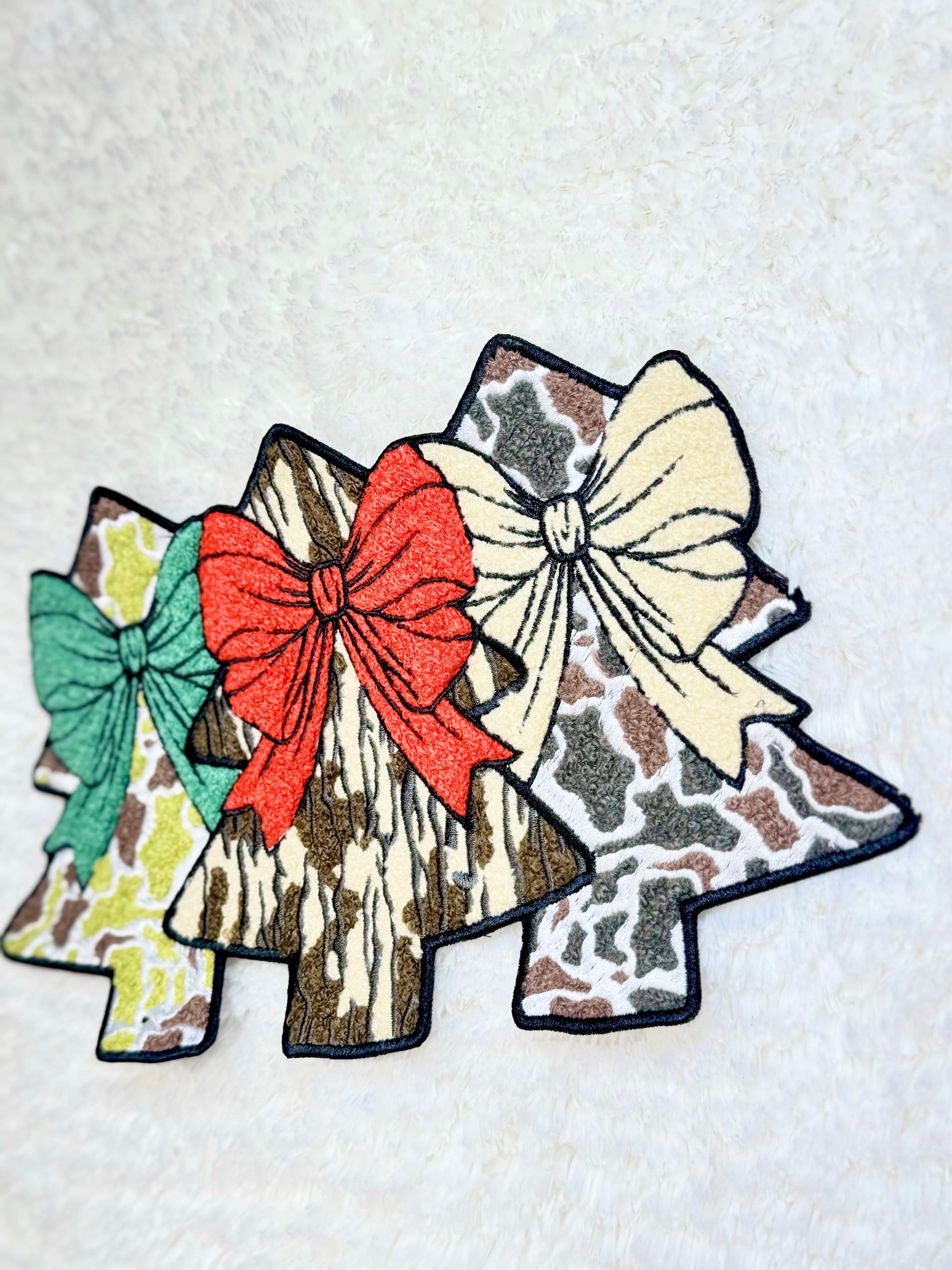 Camo Coquette Christmas Tree Trio Chenille Patch