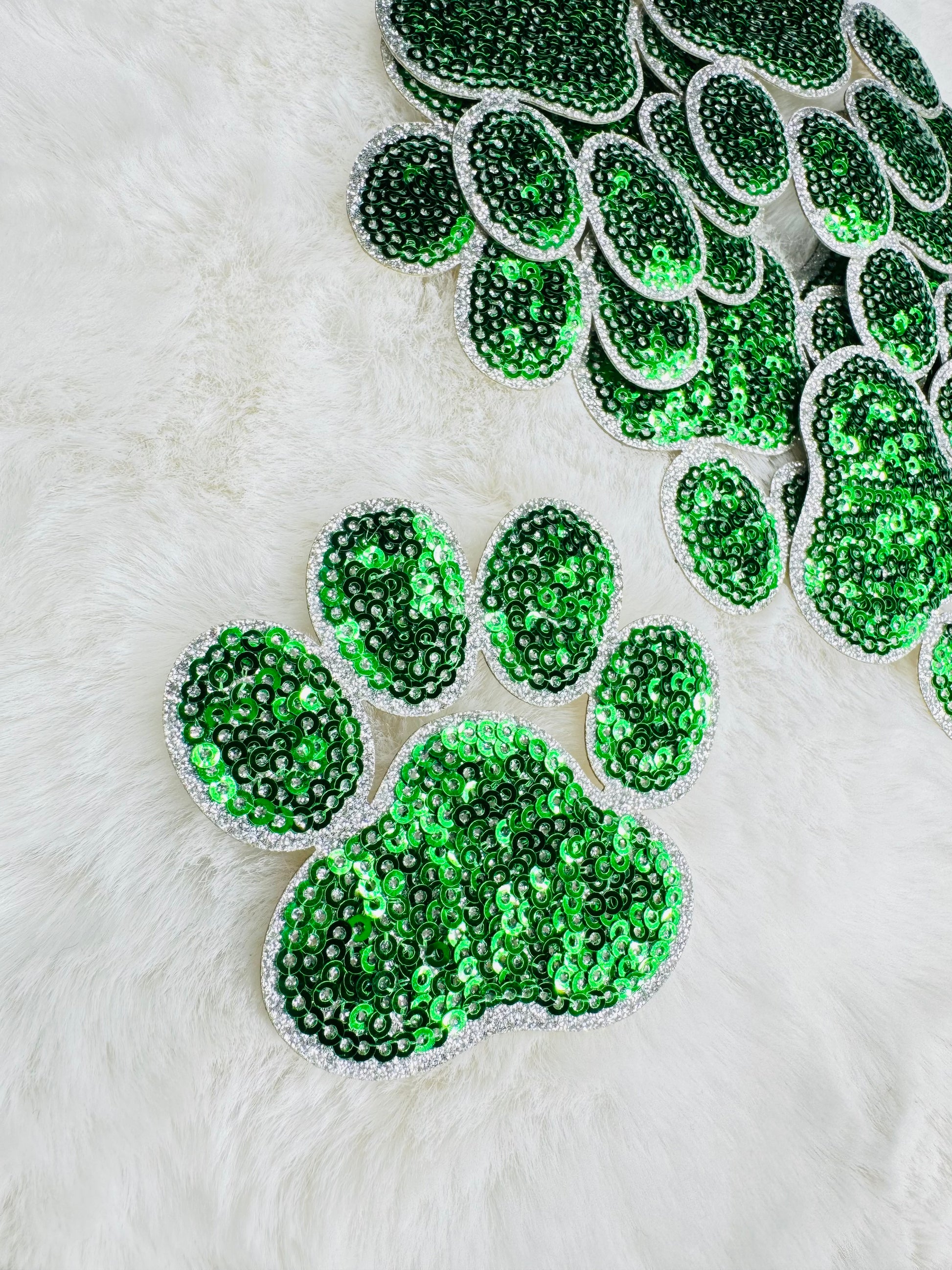 Green paw sequin patch 