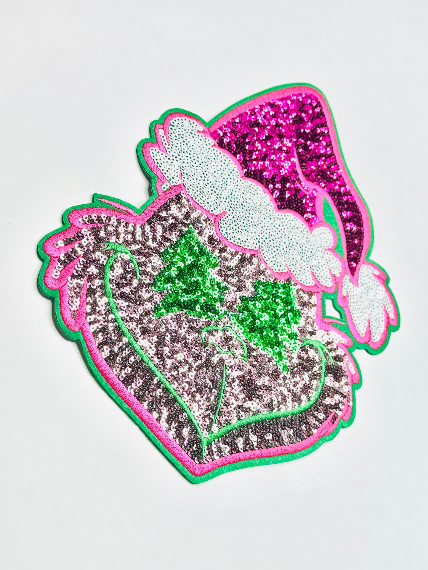 Preppy Pink and Green Man Sequin Patch