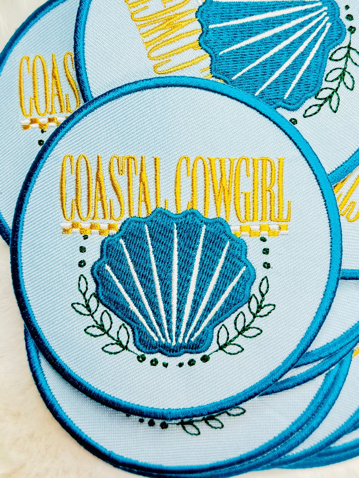 Round coastal cowgirl embroidered patch