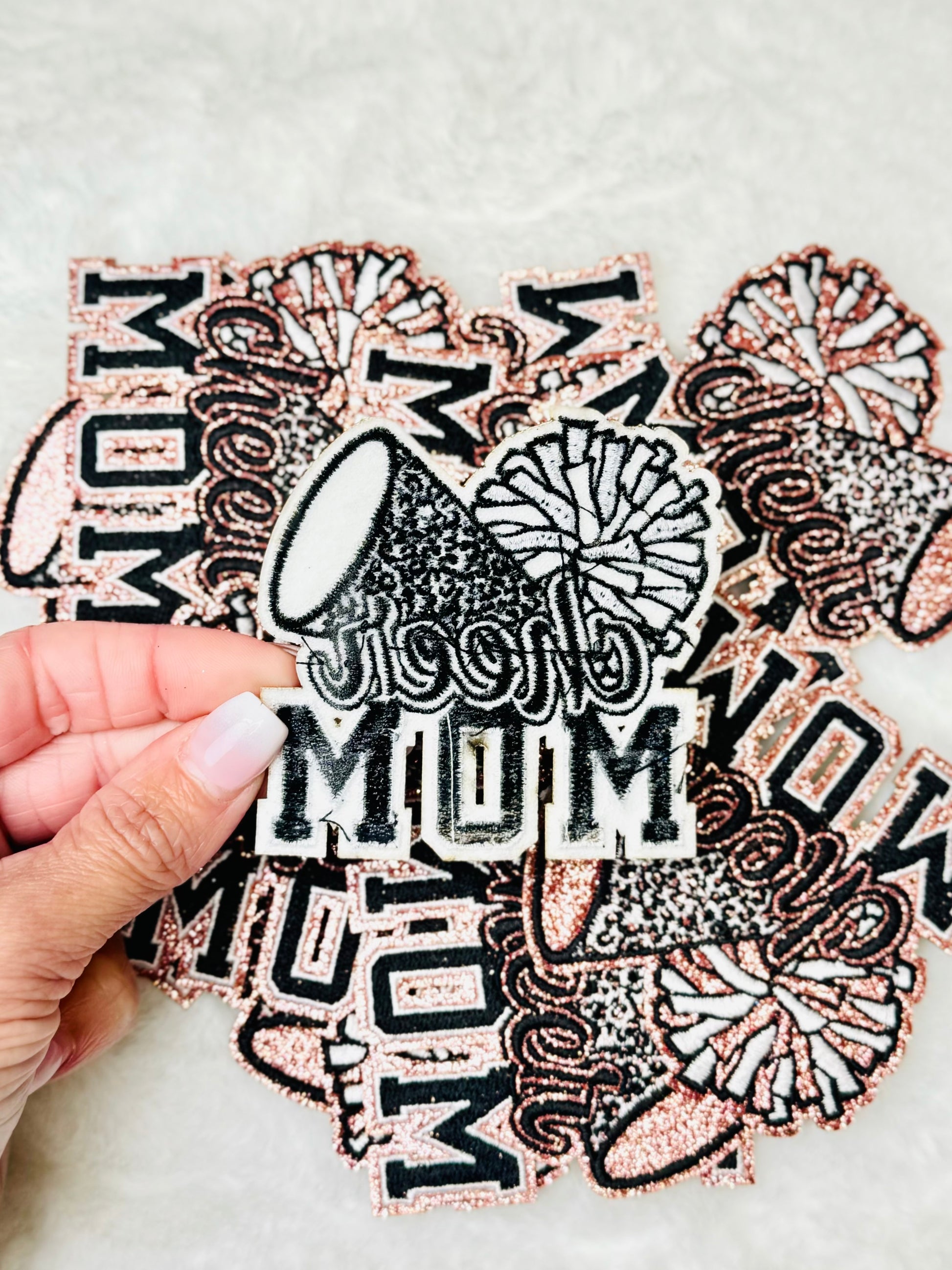 Cheer Mom Embroidered Pink and Glitter Patch