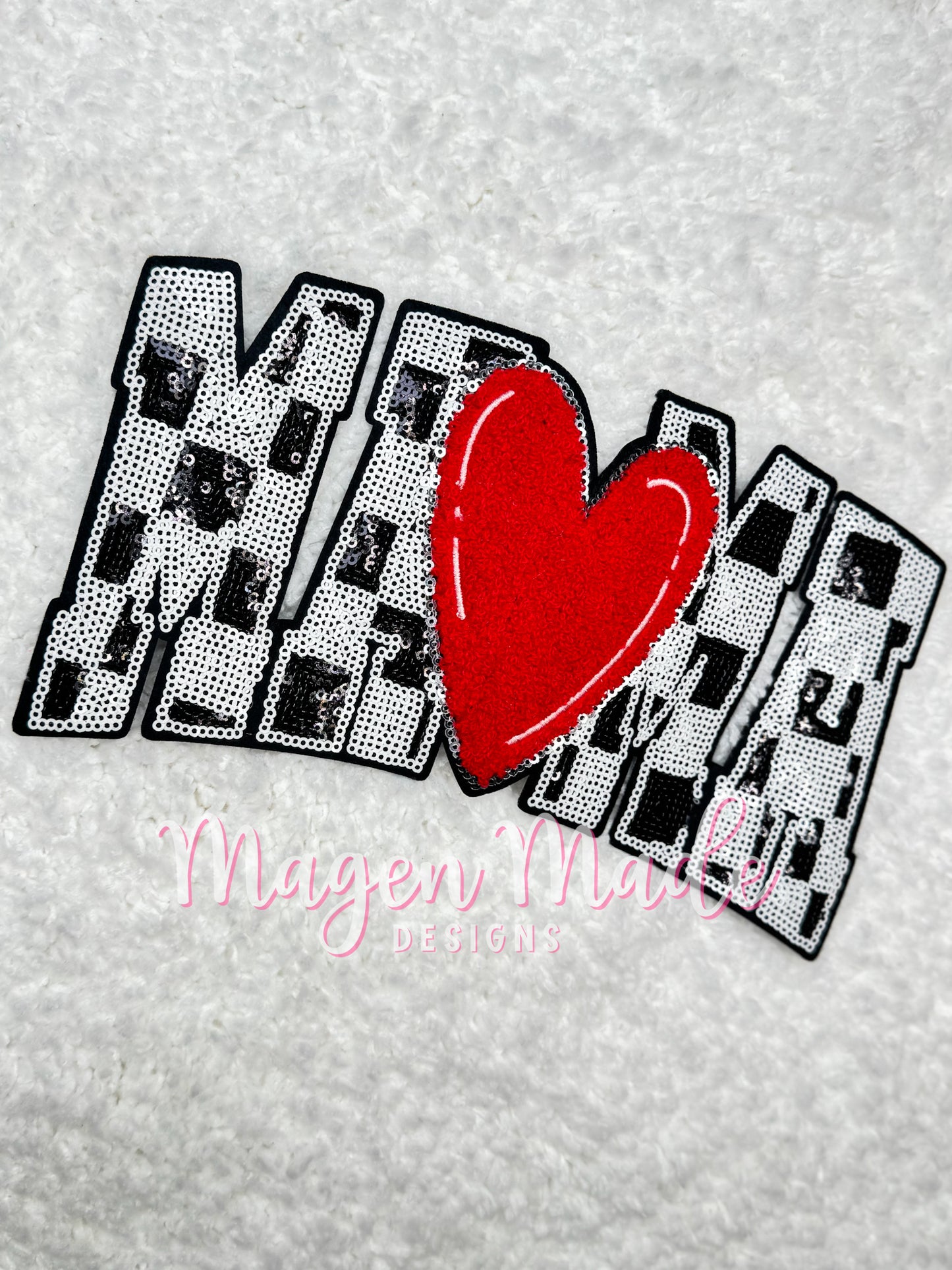 Mama With A Heart Sequins & Chenille Patch