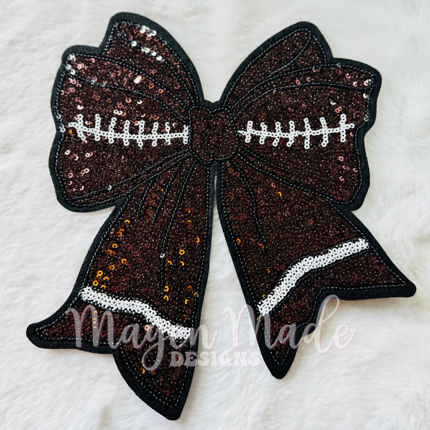 Coquette Football Bow Iron On Sequin Patch