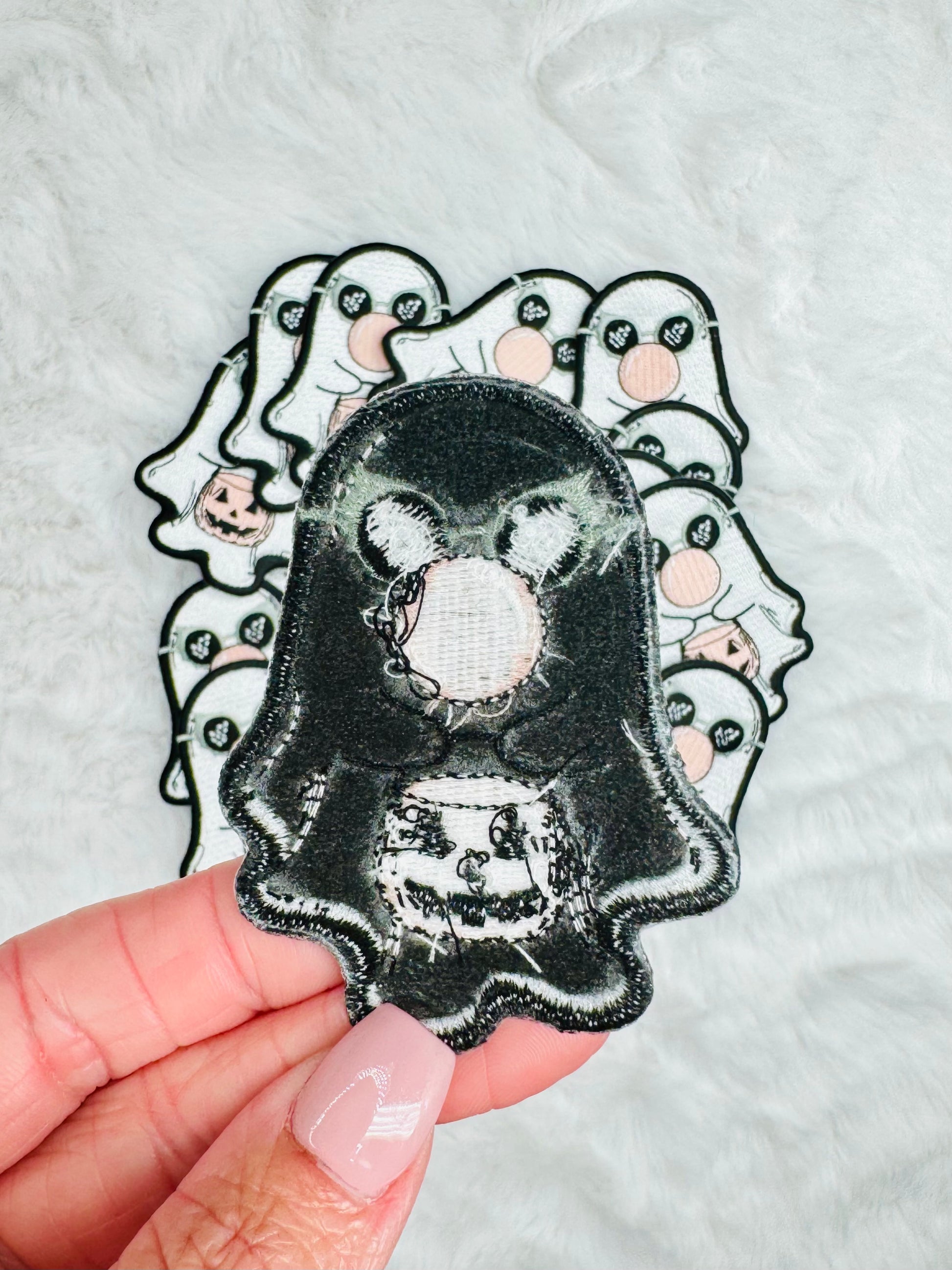 The back of the Bubblegum Boujee Ghost Embroidered Patch