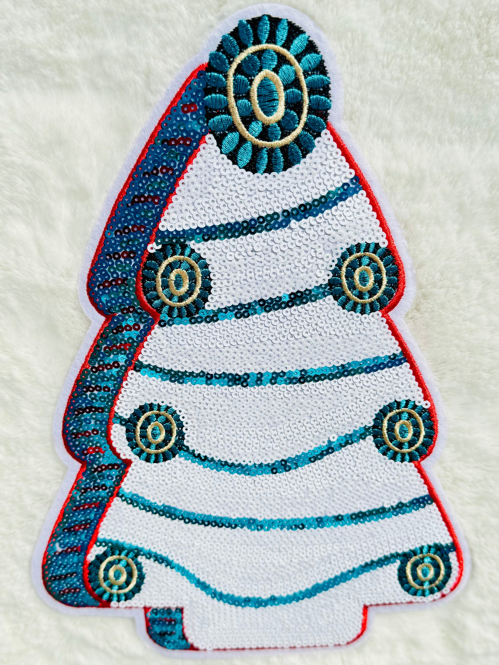 White Tree With Turquoise Jewels Sequins Patch