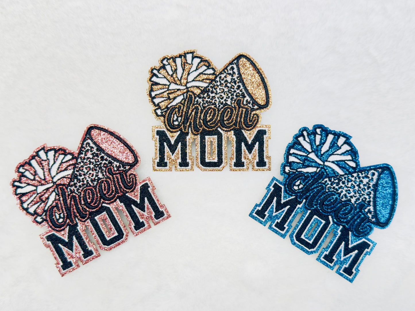 Cheer Mom Embroidered Pink and Glitter Patch