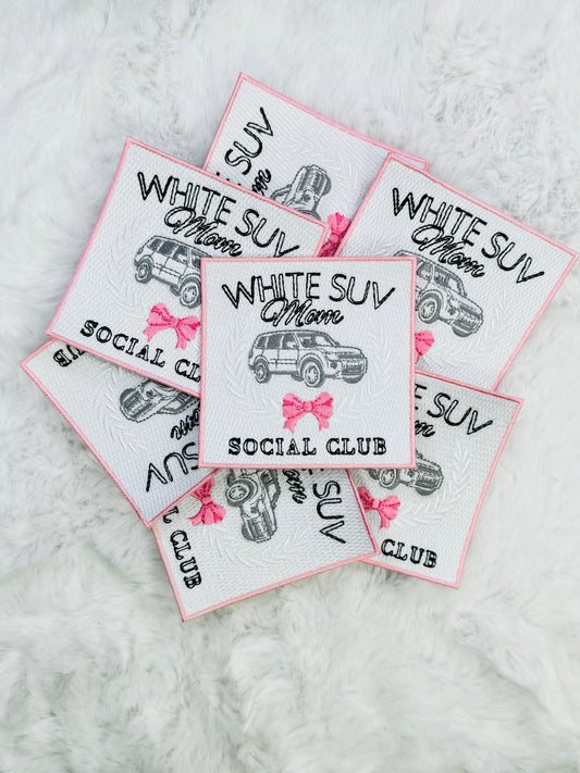 White SUV Moms Social Club Embroidery Patch