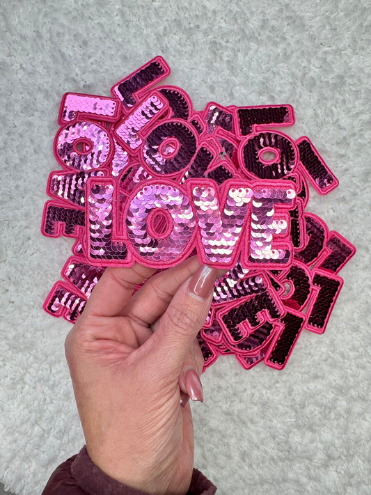 Pink Love Sequins Iron On Patch Patch