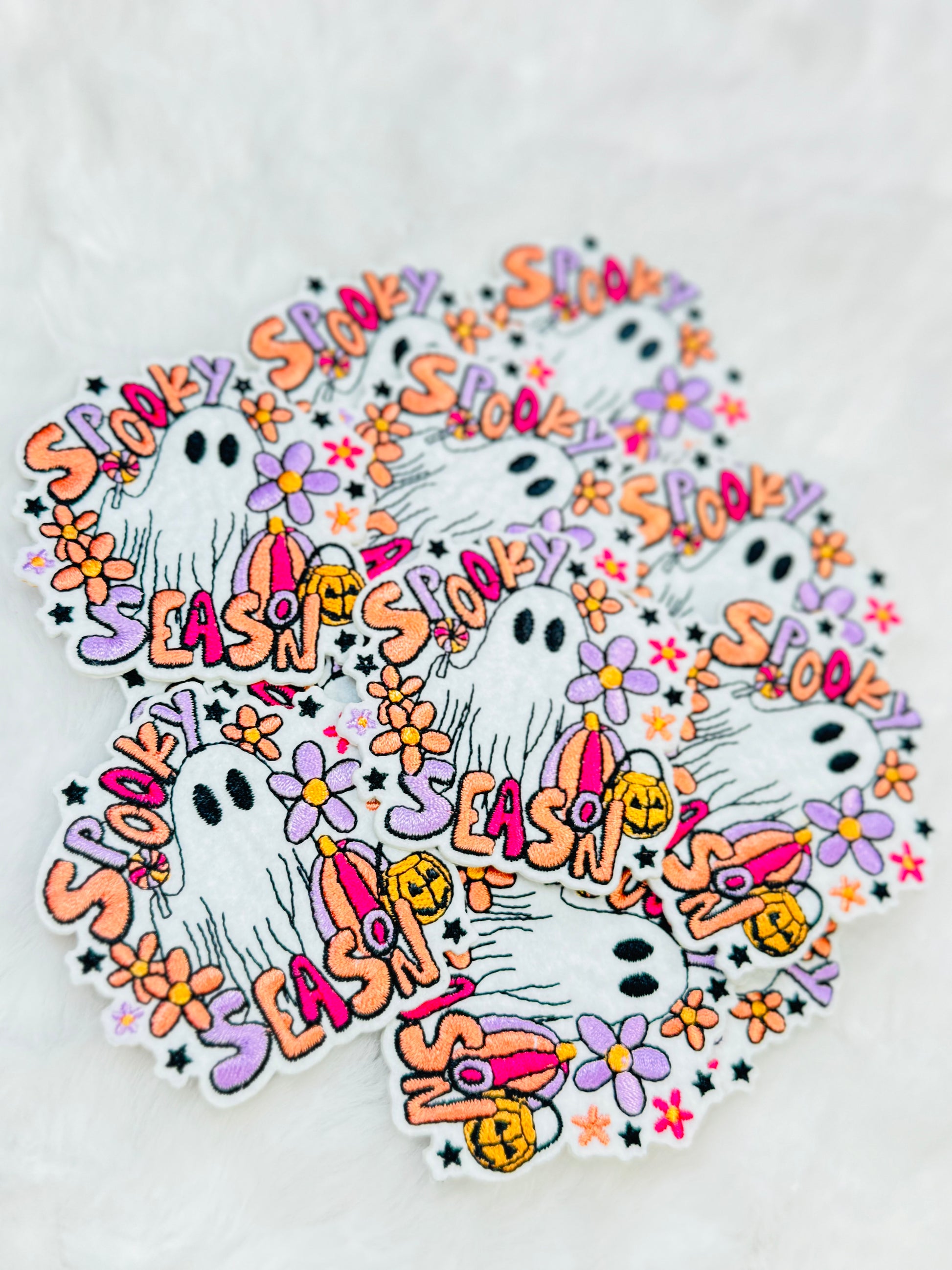 Close up the stack of spooky season and border patch