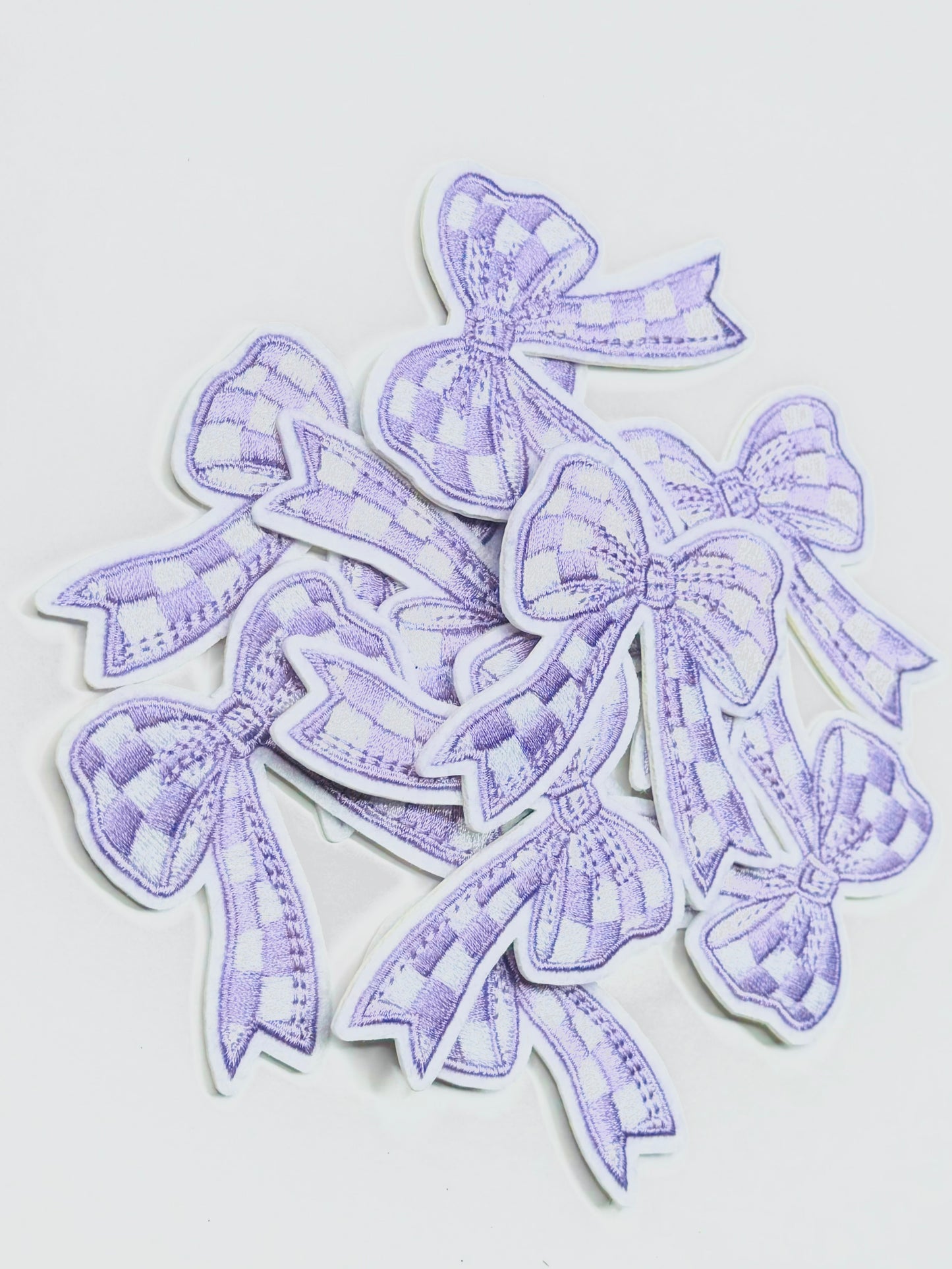 Lavender and White Checkered Coquette Bow Embroidered Patch