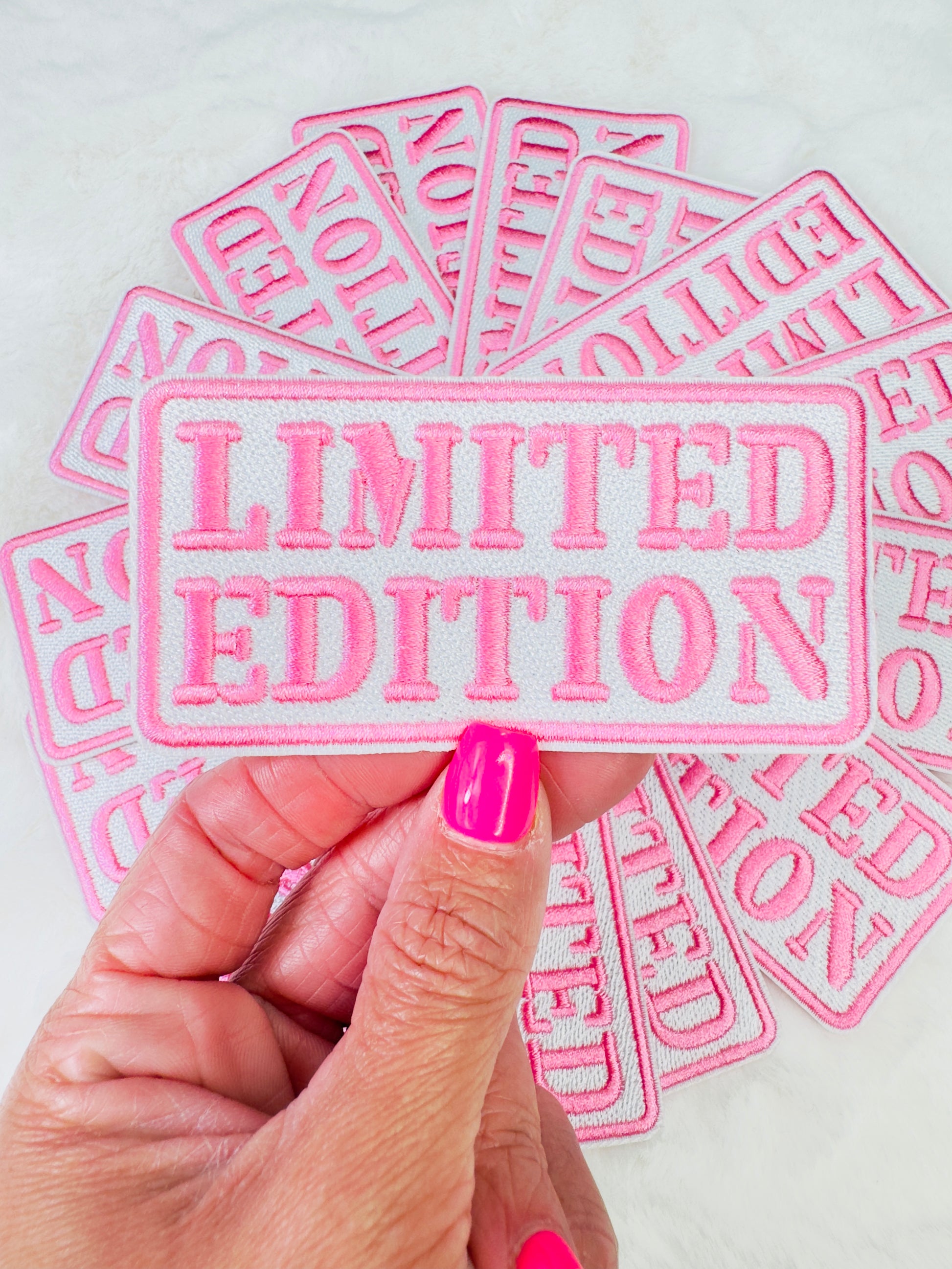 ￼ pink limited edition embroidered patch