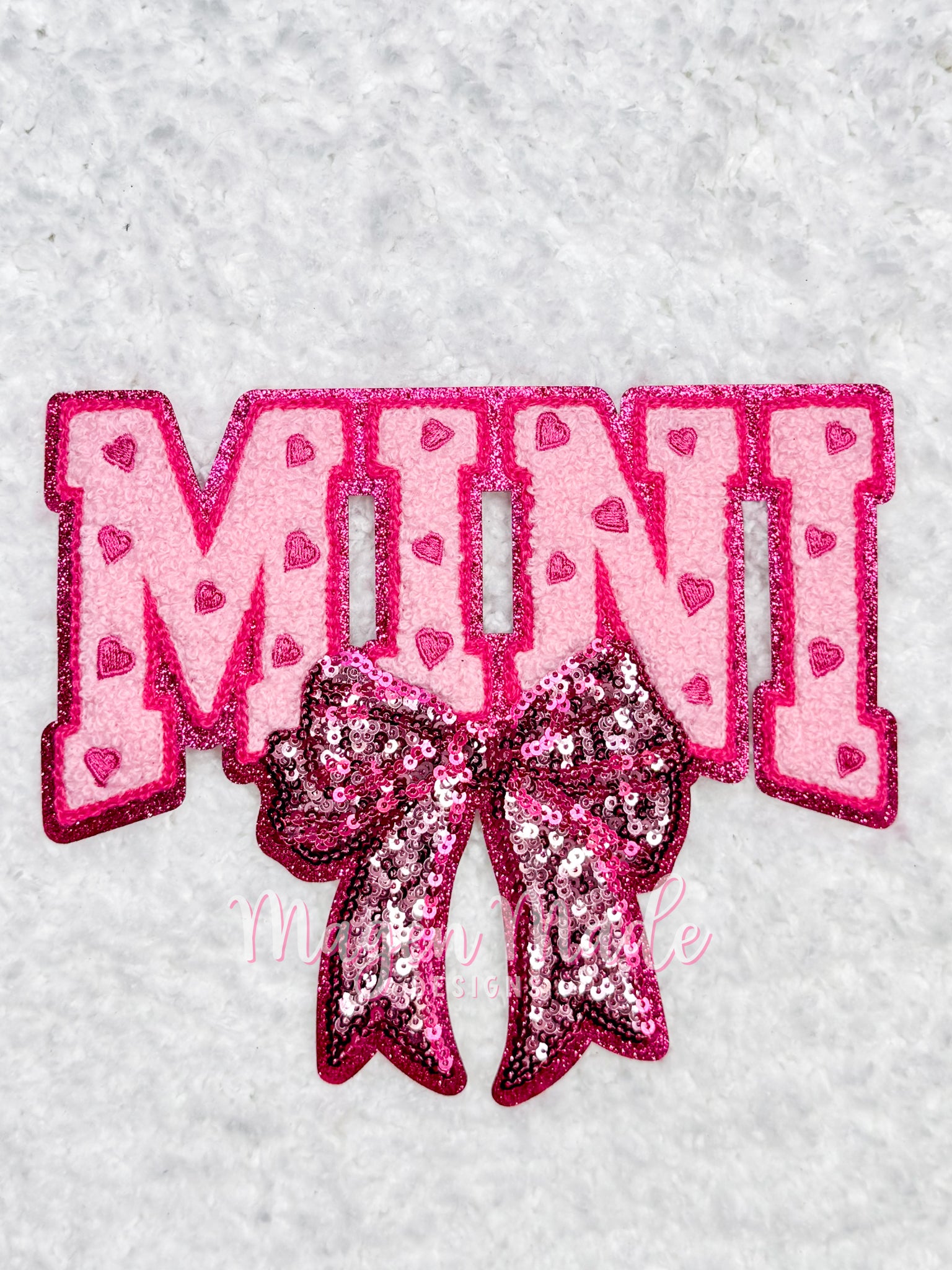 Pink Mini With Bow Chenille & Sequins Patch