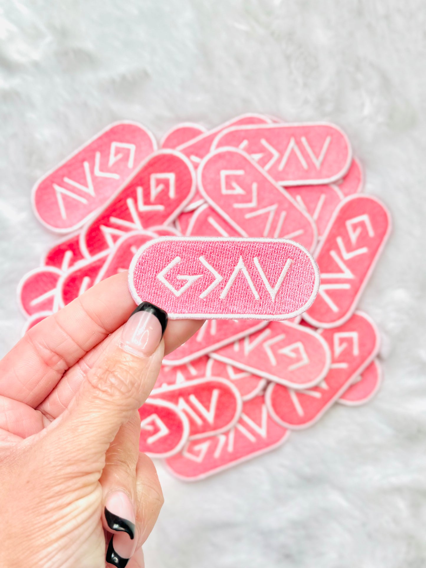 God Is Greater Than Pink Embroidered Patch