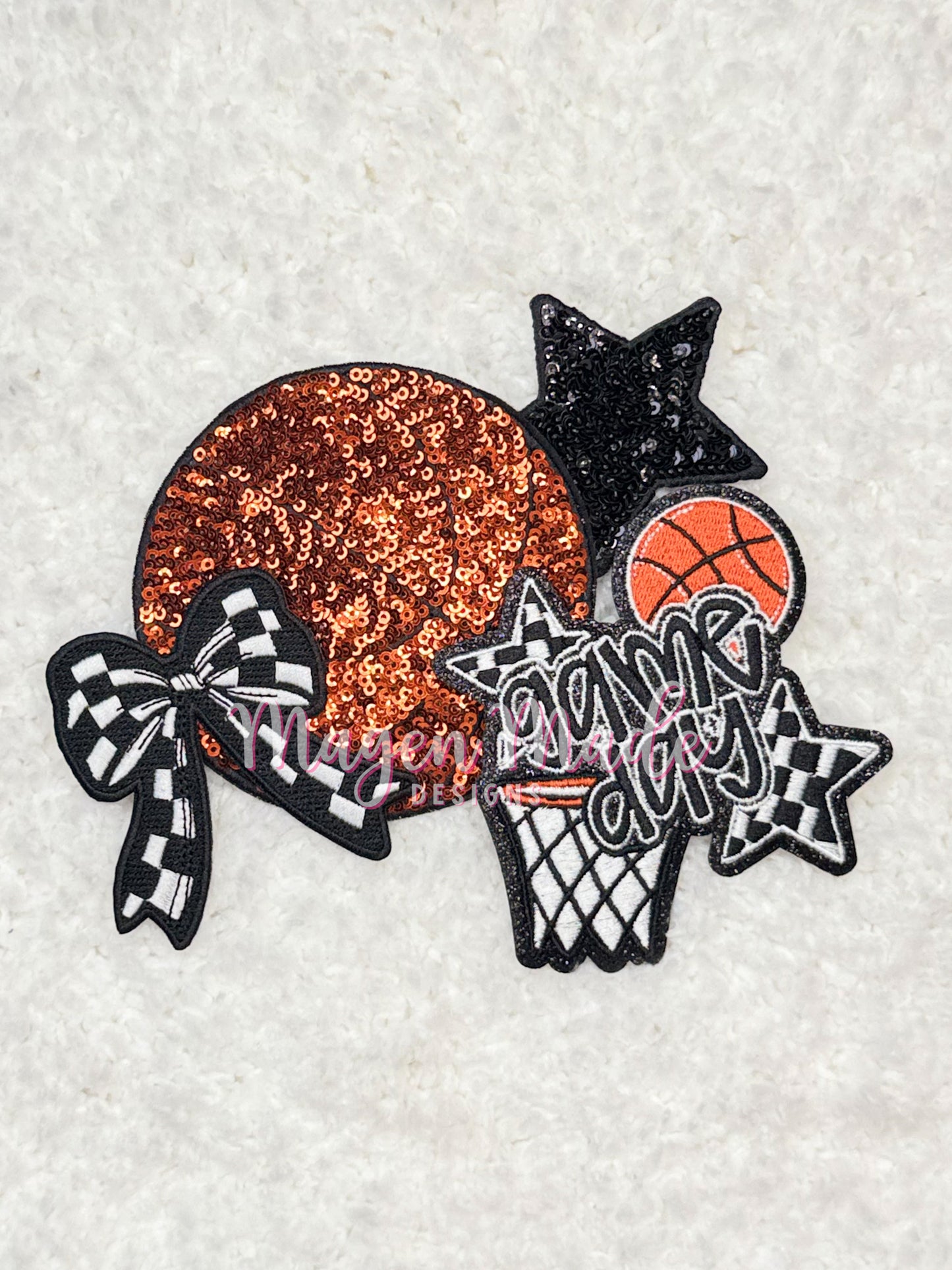 Game Day Basketball With Stars Glitter & Iron On Embroidered Patch