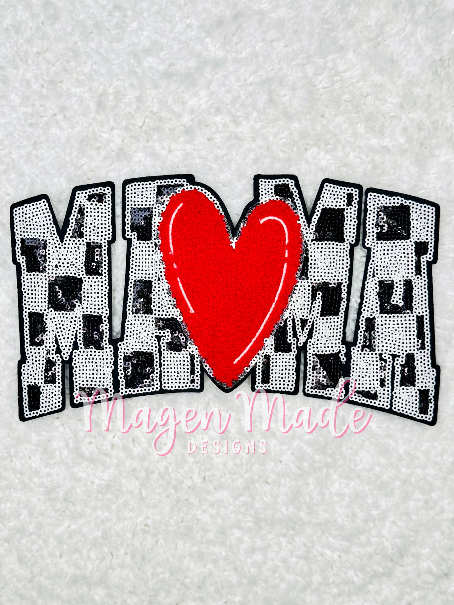 Mama With A Heart Sequins & Chenille Patch