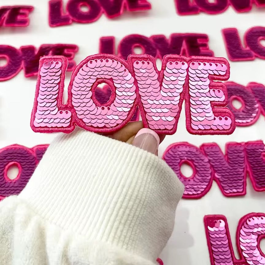 Pink Love Sequins Iron On Patch Patch