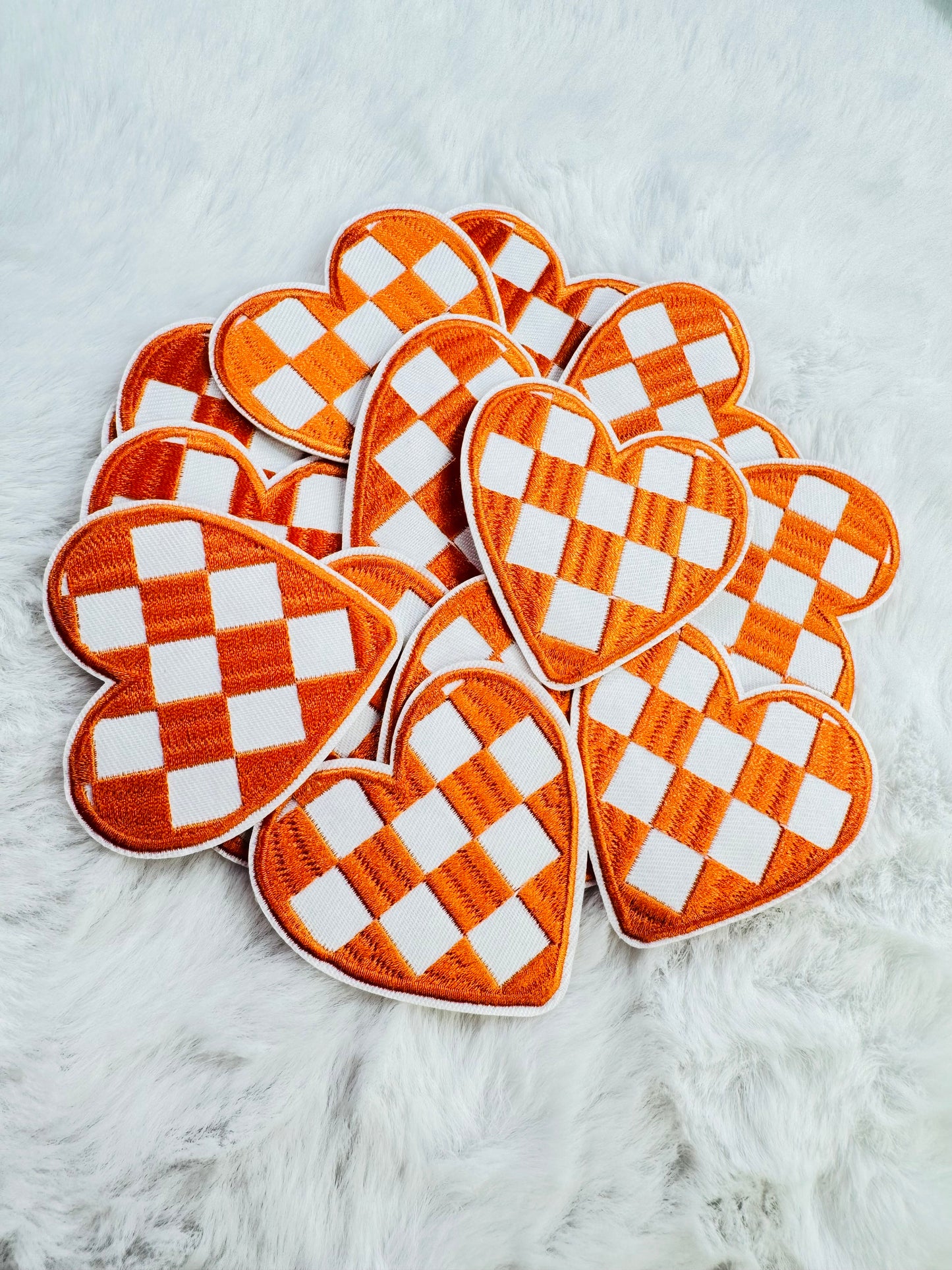 Orange & White Checkered Embroidered Heart