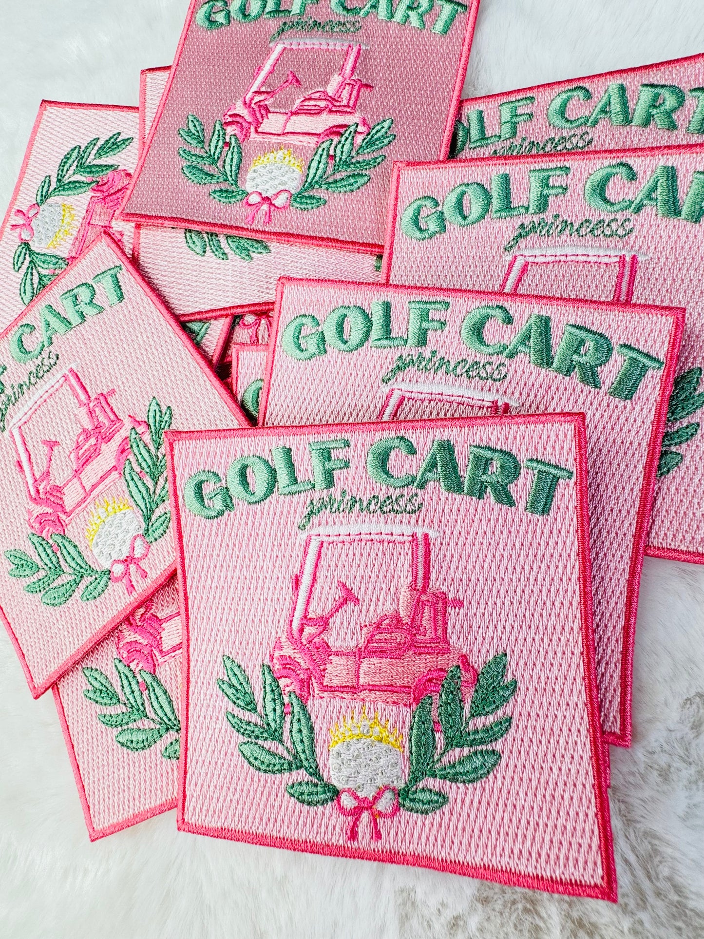 Golf cart, princess pink embroidered patch