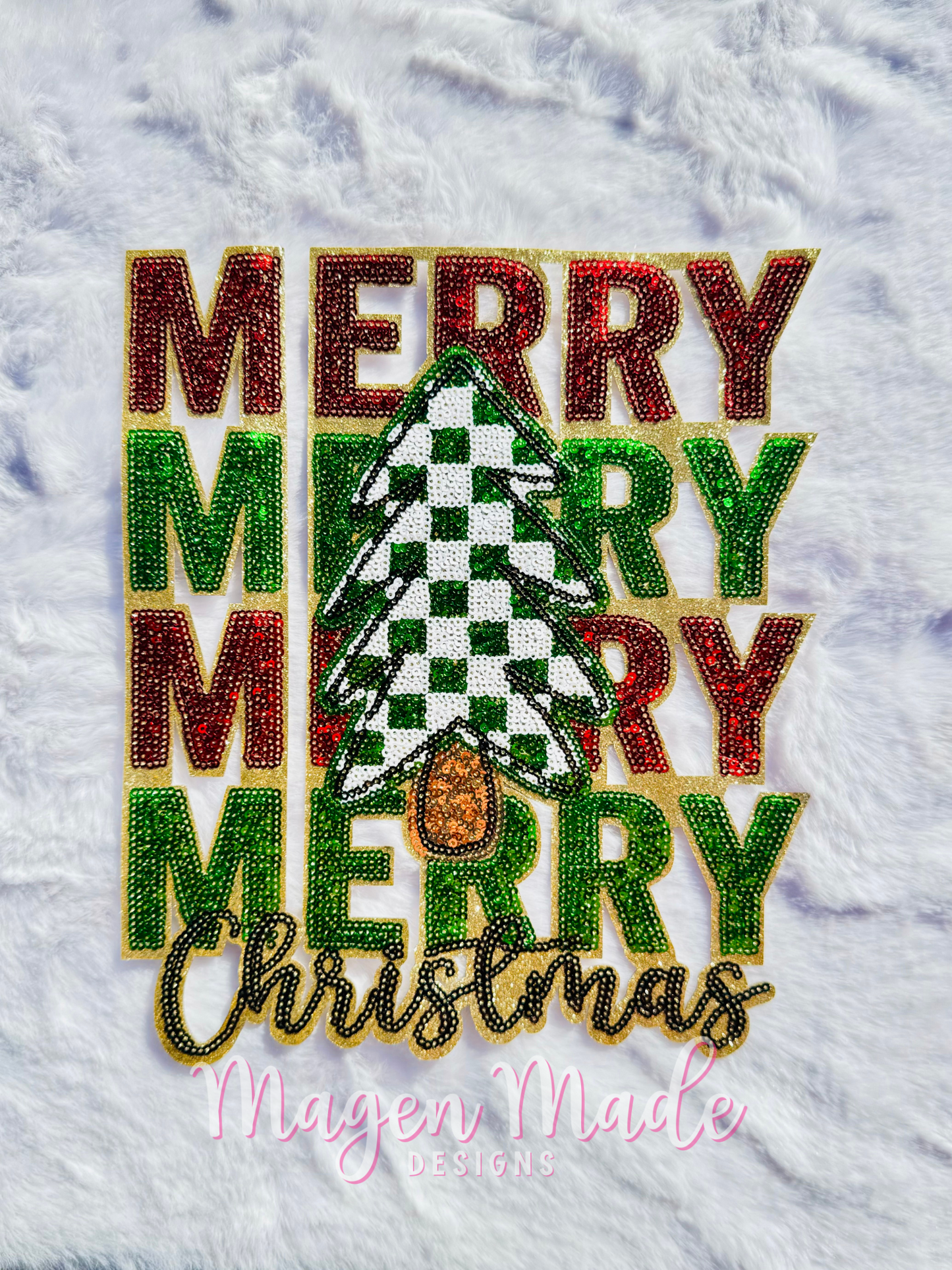 Merry Merry Merry Christmas Sequin Patch