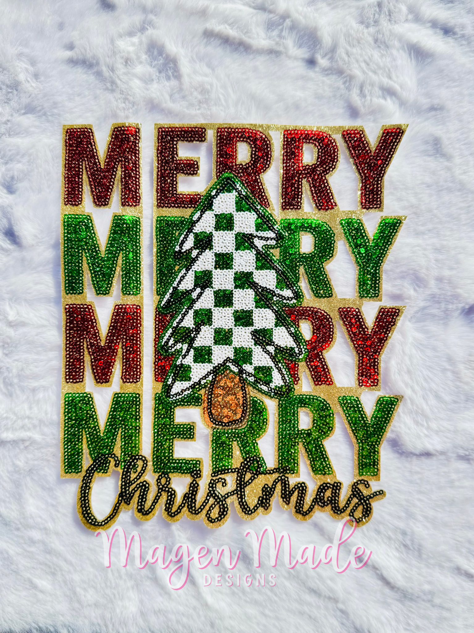 Merry Merry Merry Christmas Sequin Patch