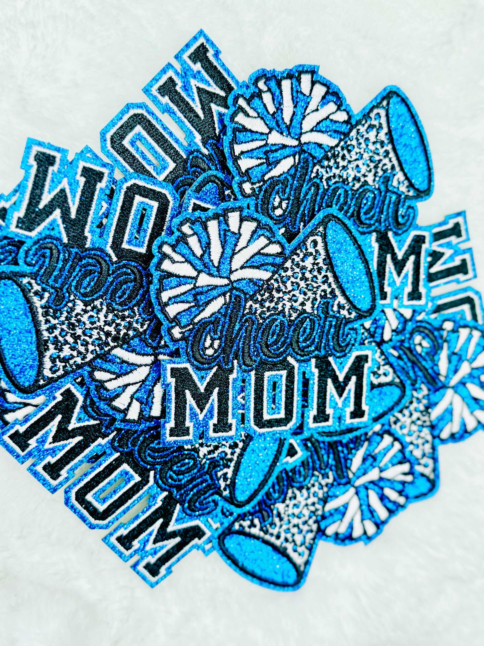 Cheer Mom Embroidered With Blue Glitter Patch