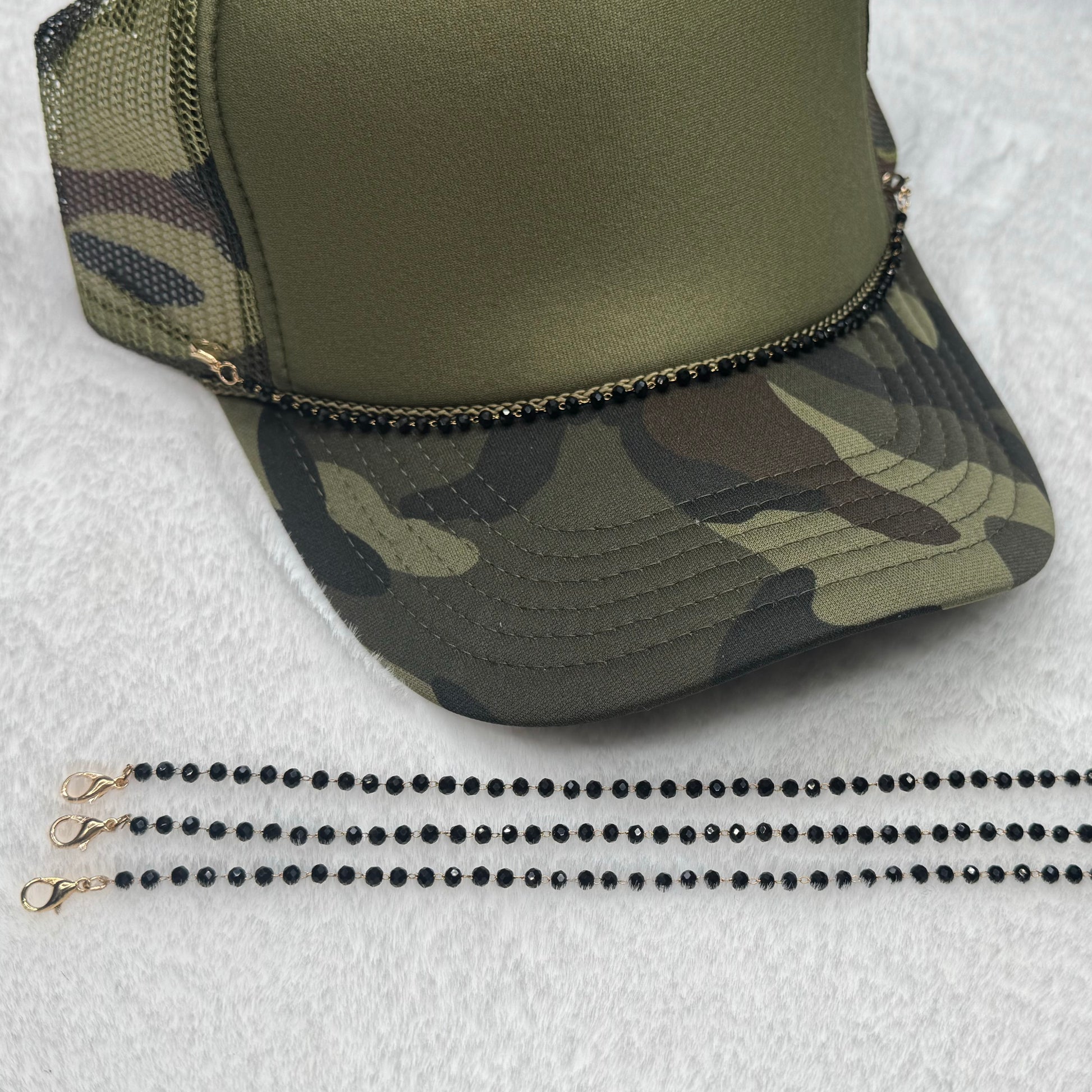 Dainty Black Beaded Trucker Hat Chain