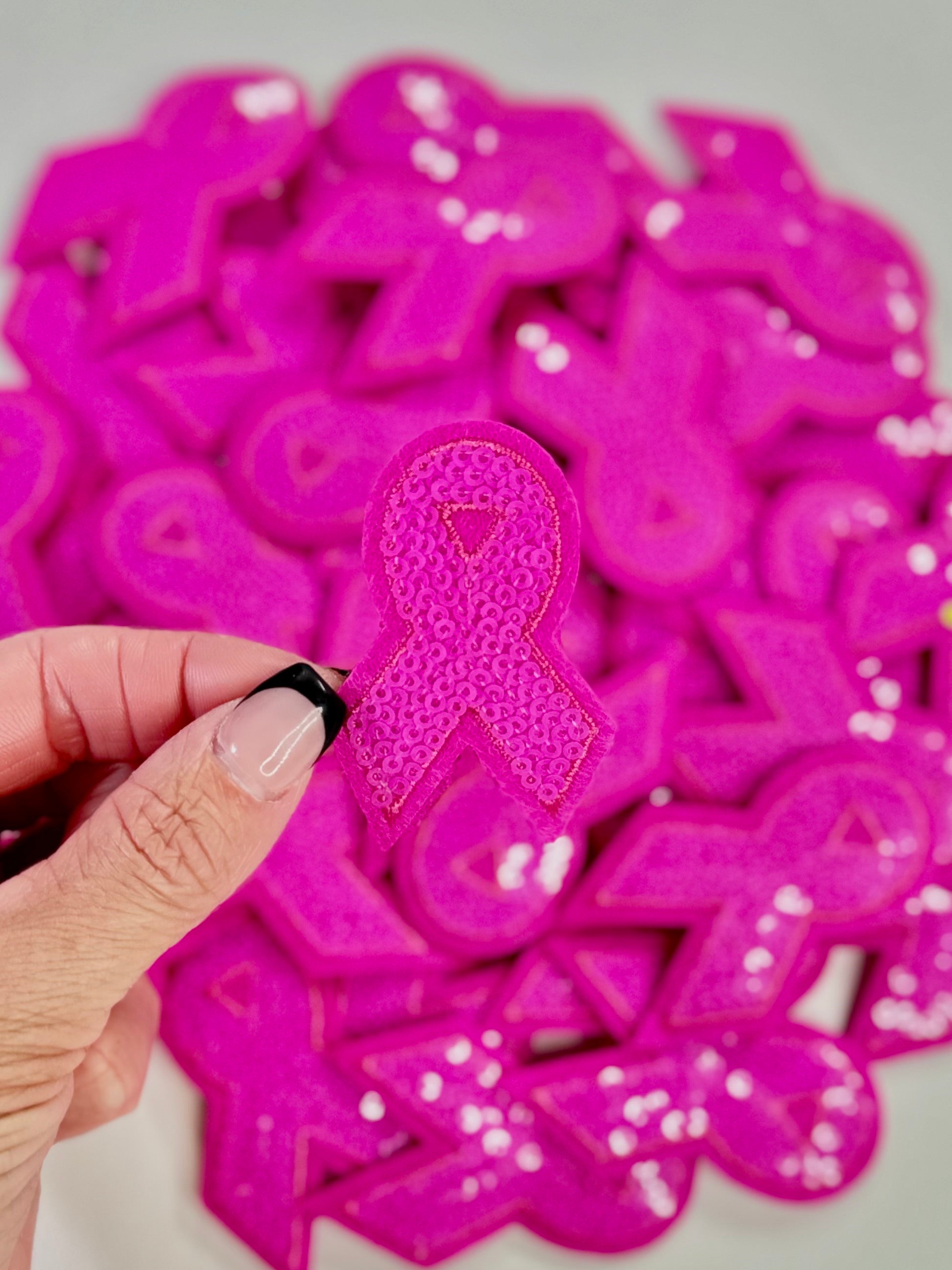 Pink Sequins Awareness Ribbon Patch