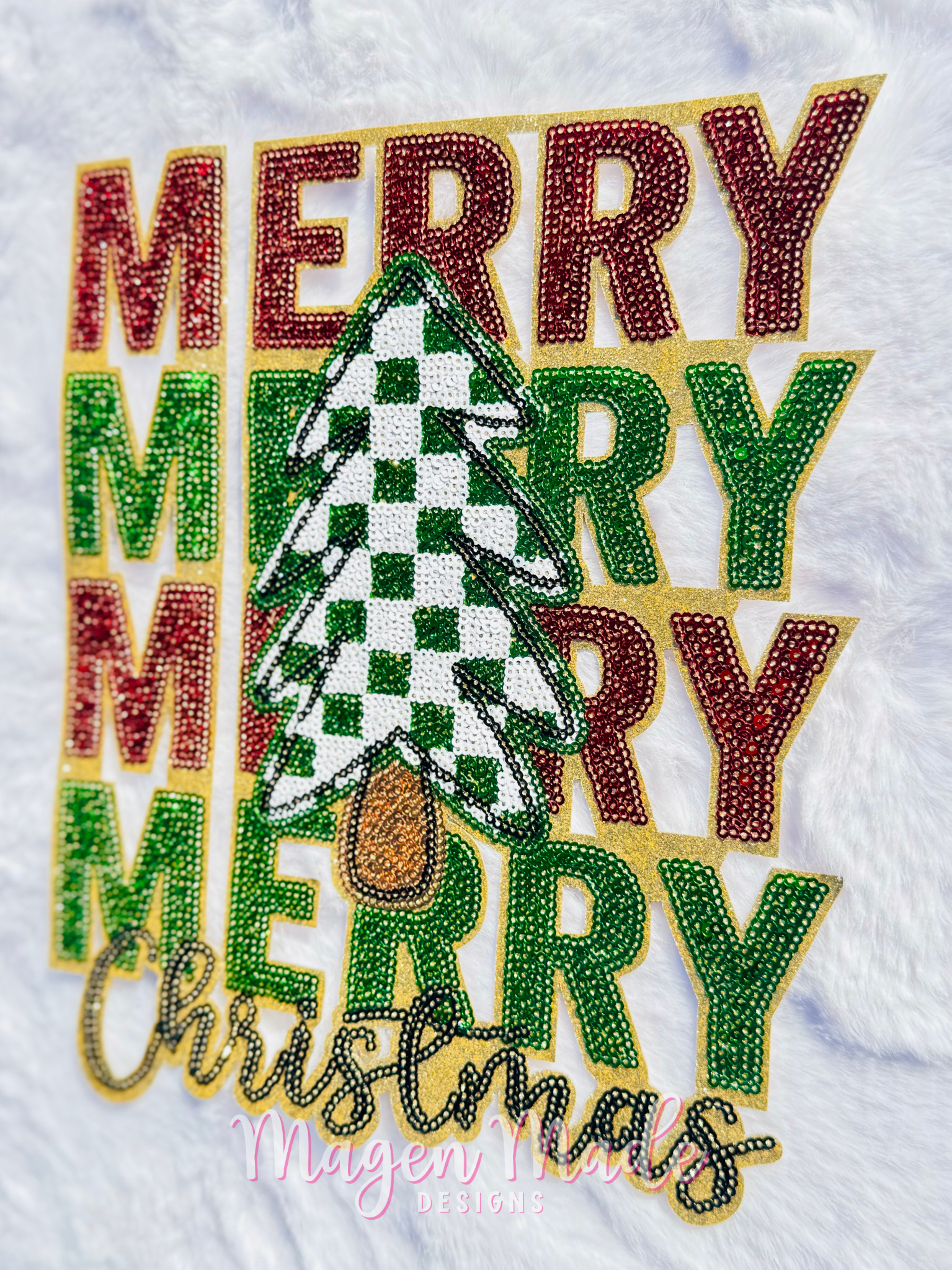 Merry Merry Merry Christmas Sequin Patch