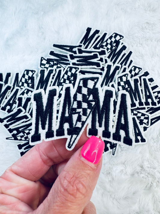 Checkered lightning bolt mama patch