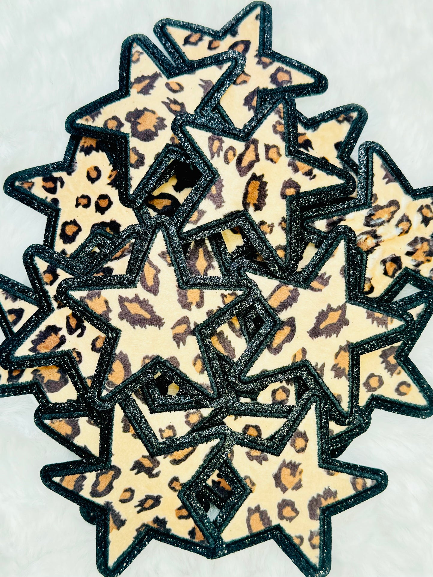 Leopard Star With Black Glitter Embroidered Patch