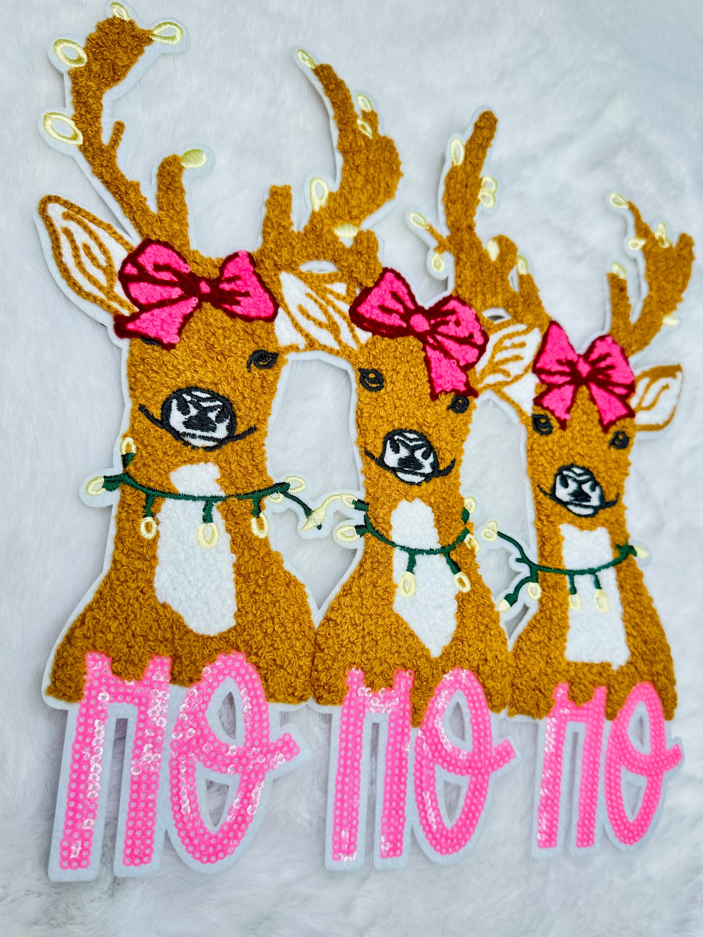 HOHOHO Reindeer Chenille & Sequins Patch