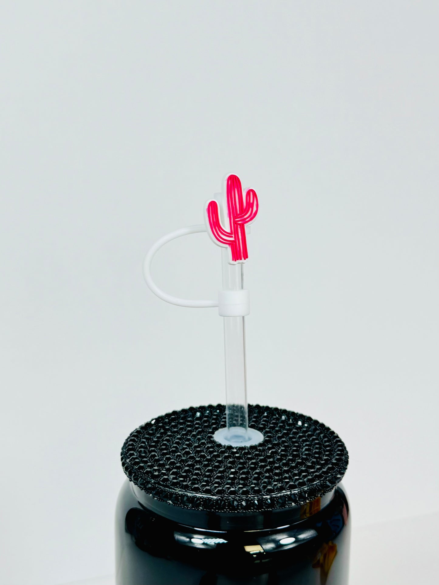 Side of the Pink Cactus Straw Topper