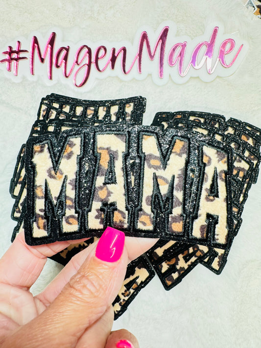 Leopard Mama With Black  Glitter Embroidered Patch