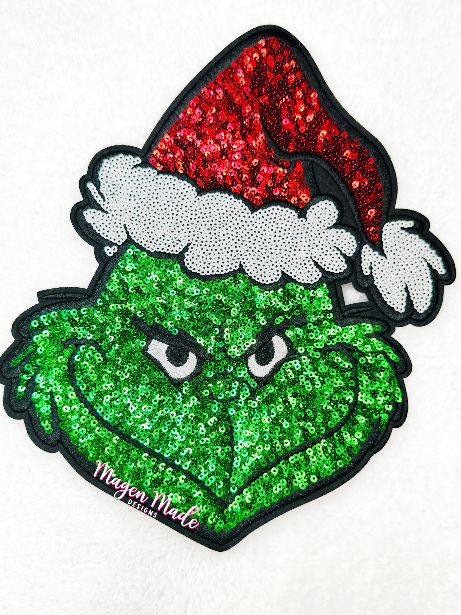 Red and Green Grouchy Man Sequin Patch