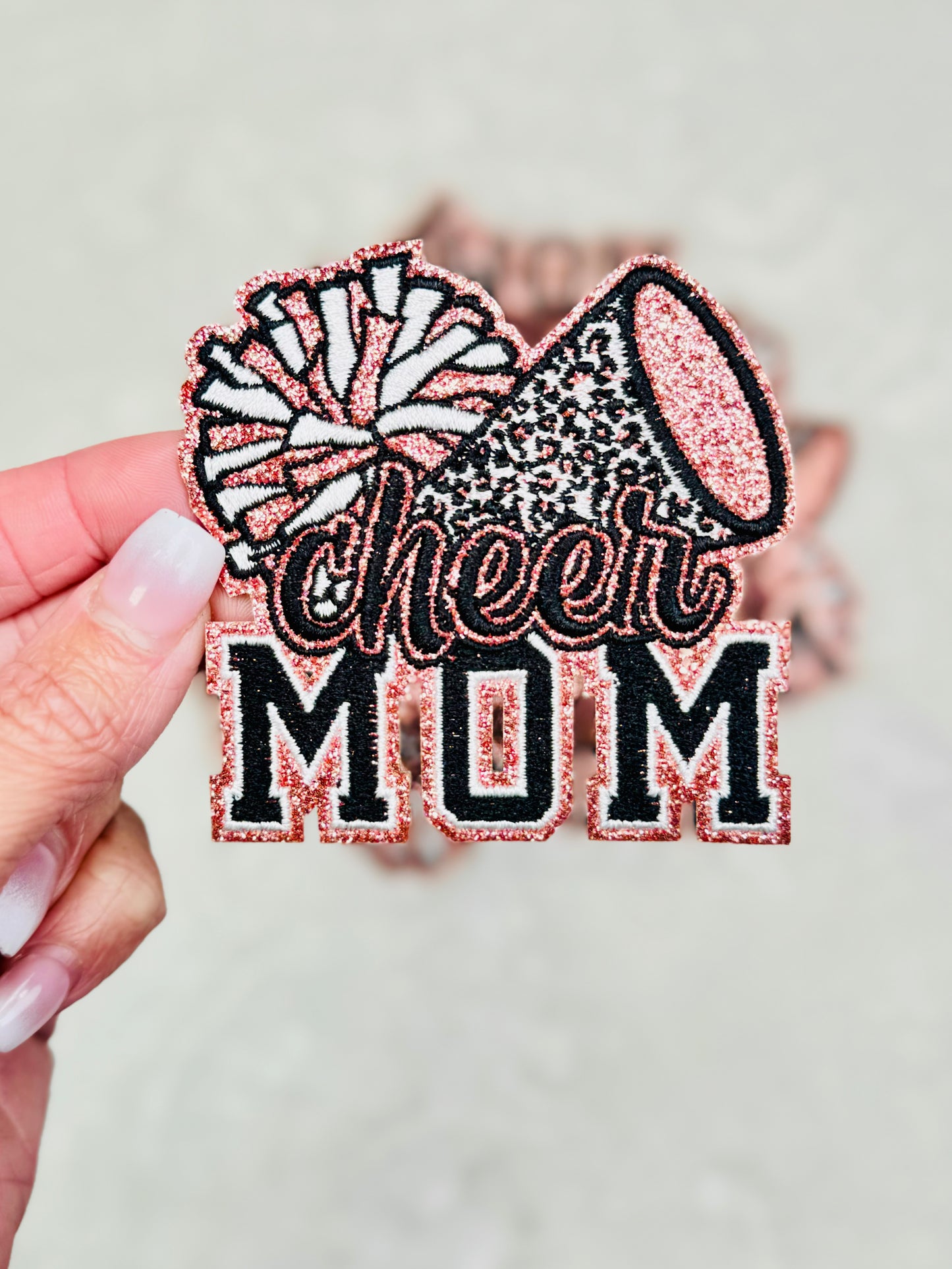 Cheer Mom Embroidered Pink and Glitter Patch