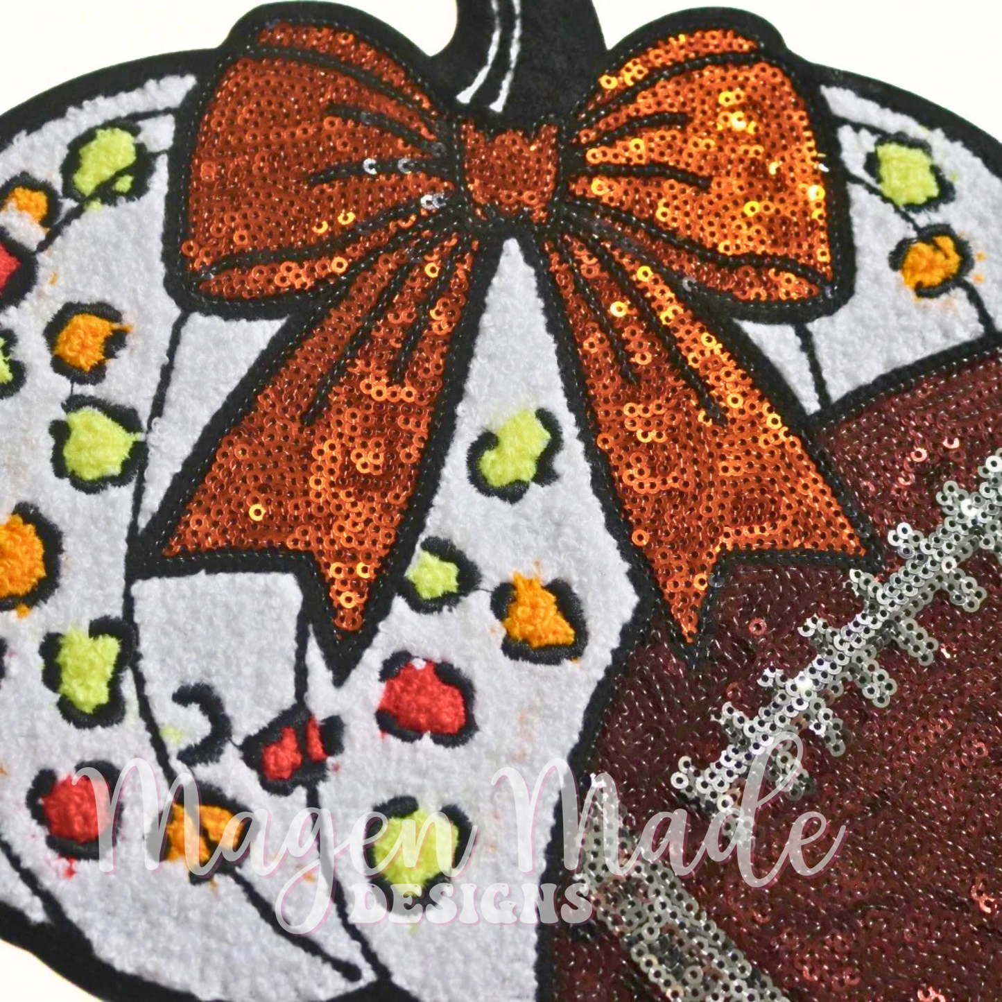 Fall Pumpkin Football Sequin Patch