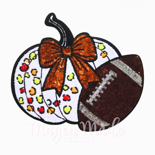 Fall Pumpkin Football Sequin Patch