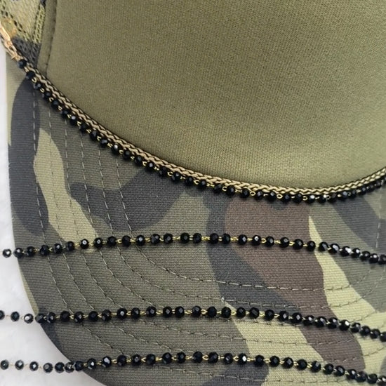 Dainty Black Beaded Trucker Hat Chain