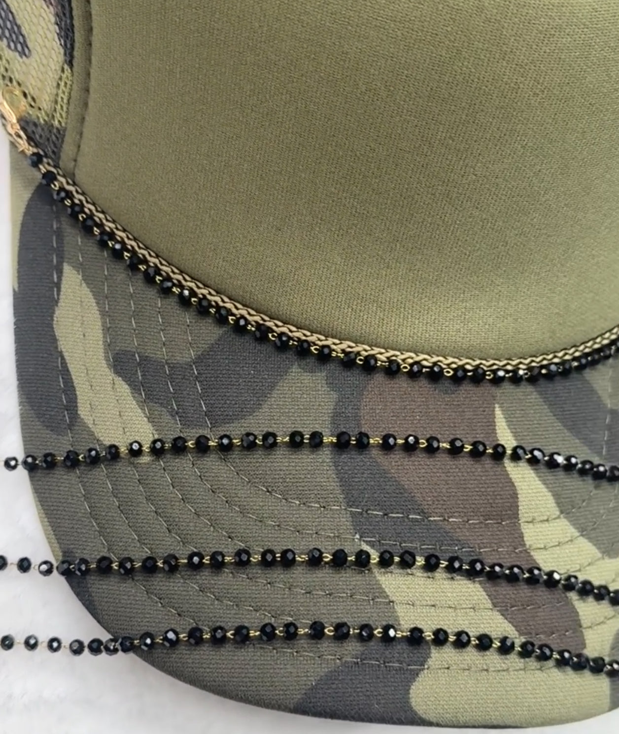 Dainty Black Beaded Trucker Hat Chain